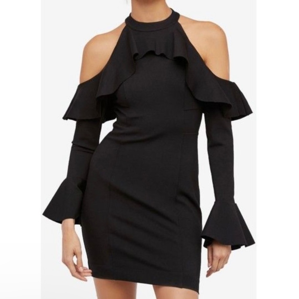 Free People Shoulder Ruffle Mini Black Dress